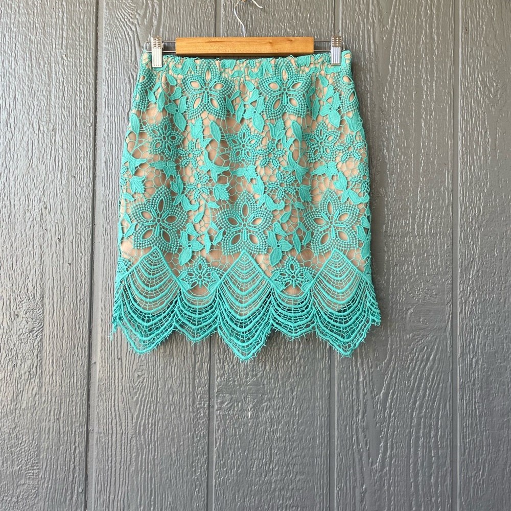 Stella Laguna Beach Turquoise Lace Pencil Skirt